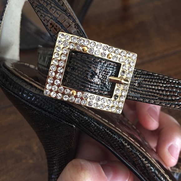 Lizard Print Cognac Strappy Heels - Picture 6 of 8